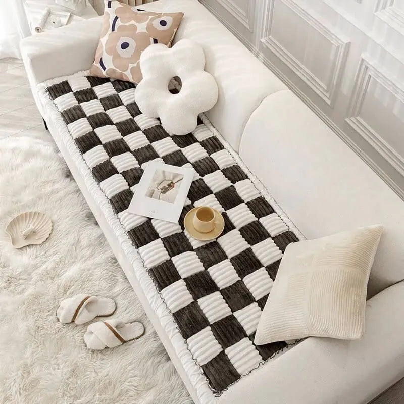 Cream-Colored Plaid Large Pet Bed