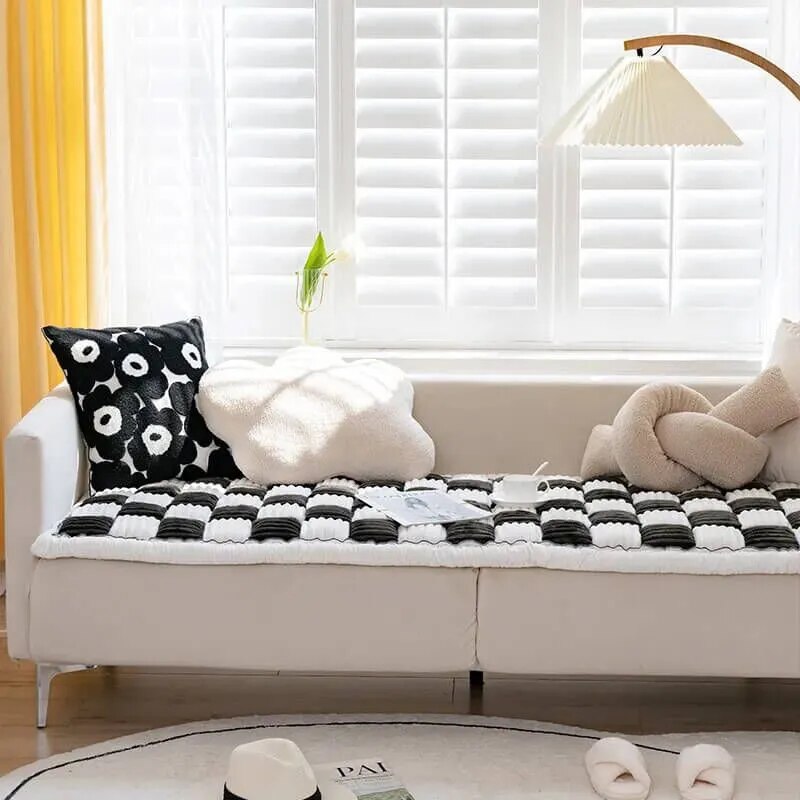 Cream-Colored Plaid Large Pet Bed